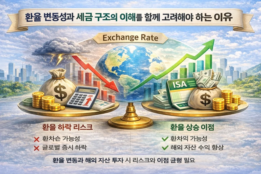 환율 리스크와 세금 구조의 균형 개념을 설명하는 이미지