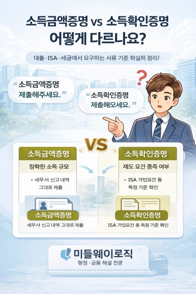 comparison between income amount certificate and income verification certificate used in financial screening in Korea