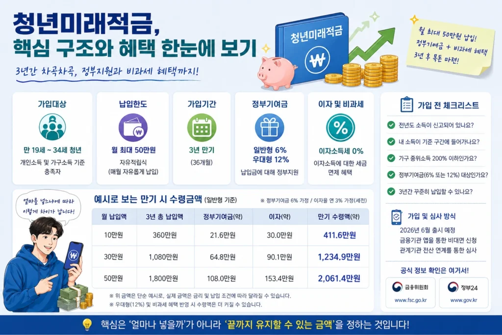 청년미래적금 소득 납입 구조와 혜택 이미지 