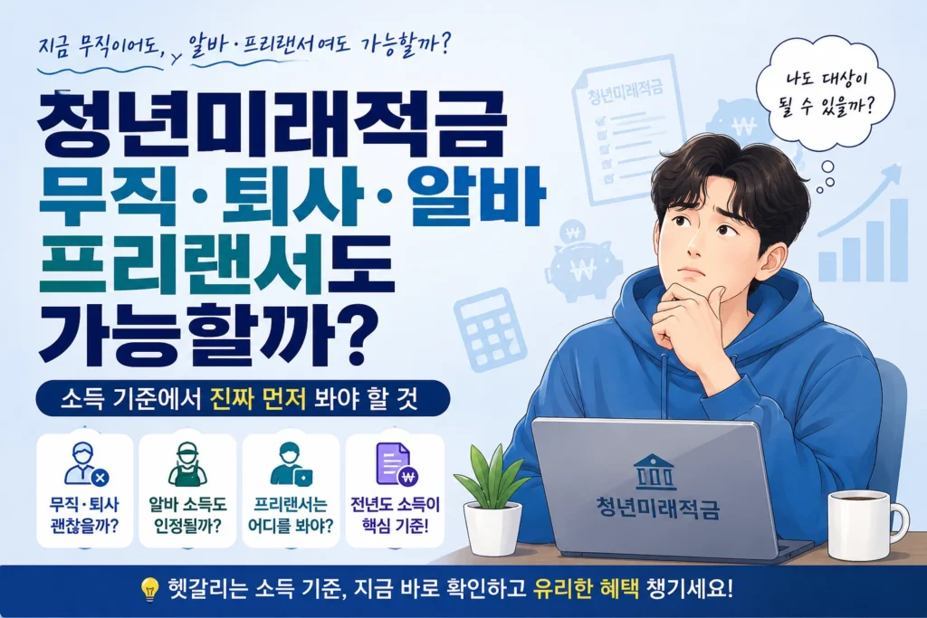 청년미래적금 무직 퇴사 알바 프리랜서 가입 가능 여부와 소득 기준을 설명하는 대표 이미지